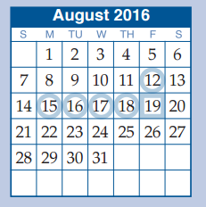 District School Academic Calendar for Armstrong Elementary for August 2016