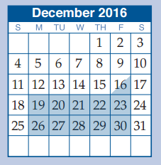 District School Academic Calendar for Sam Hailey Elementary for December 2016