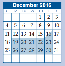 District School Academic Calendar for D A E P for December 2016
