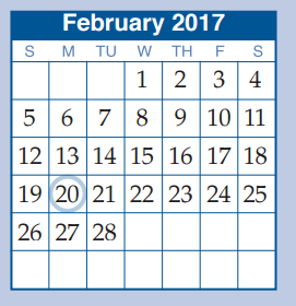 District School Academic Calendar for D A E P for February 2017