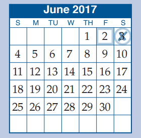 District School Academic Calendar for D A E P for June 2017
