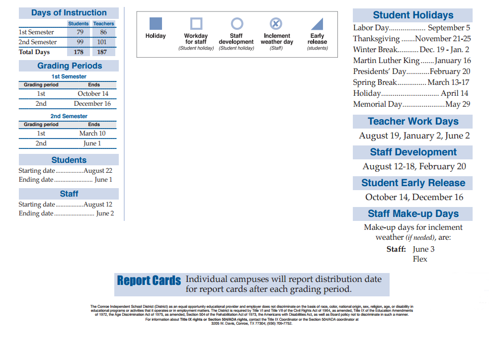 District School Academic Calendar Key for D A E P
