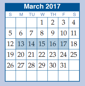 District School Academic Calendar for Houser Elementary for March 2017