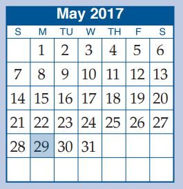 District School Academic Calendar for D A E P for May 2017