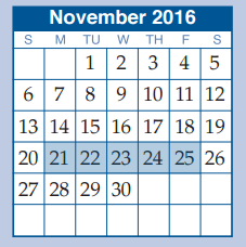 District School Academic Calendar for Reaves Elementary for November 2016