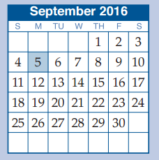 District School Academic Calendar for D A E P for September 2016