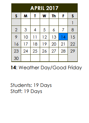 District School Academic Calendar for Wilson Elementary School for April 2017