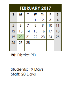 District School Academic Calendar for Coppell Middle East for February 2017