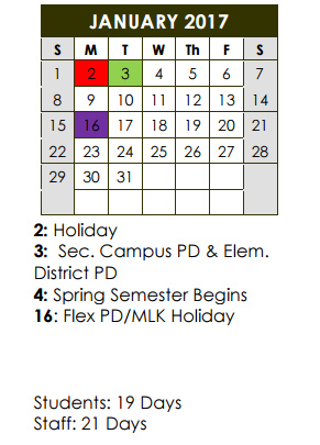 District School Academic Calendar for Compass Academy for January 2017