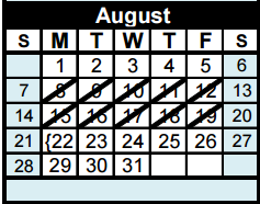 District School Academic Calendar for J L Williams Elementary for August 2016