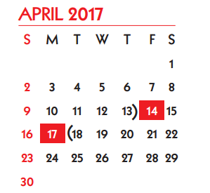 District School Academic Calendar for Fannin Elementary School for April 2017