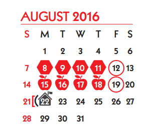 District School Academic Calendar for Cunningham Middle School for August 2016