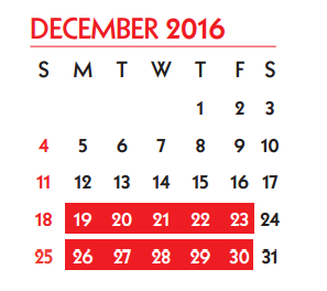 District School Academic Calendar for Sanders Elementary School for December 2016
