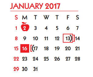 District School Academic Calendar for Early Childhood Development Ctr for January 2017