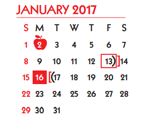 District School Academic Calendar for Student Learning And Guidance Cent for January 2017