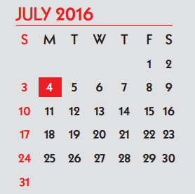 District School Academic Calendar for Miller High School Ctr For Community for July 2016