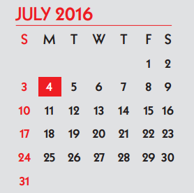 District School Academic Calendar for Garcia Elementary School for July 2016