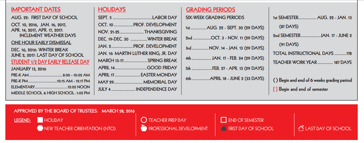 District School Academic Calendar Key for Allen Elementary School