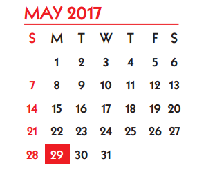 District School Academic Calendar for Smith Elementary School for May 2017