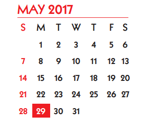 District School Academic Calendar for Driscoll Middle School for May 2017