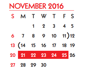 District School Academic Calendar for Oak Park Special Emphasis School for November 2016