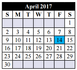 District School Academic Calendar for Crowley H S 9th Grade Campus for April 2017