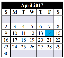 District School Academic Calendar for Tarrant Co J J A E P for April 2017