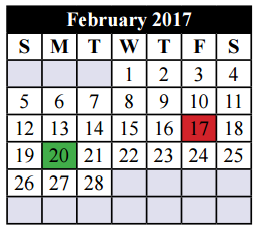 District School Academic Calendar for Tarrant Co J J A E P for February 2017