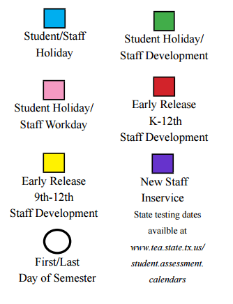 District School Academic Calendar Legend for Sue Crouch Intermediate School