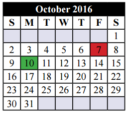 District School Academic Calendar for Sycamore Elementary for October 2016