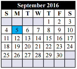 District School Academic Calendar for Tarrant Co J J A E P for September 2016