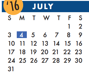 District School Academic Calendar for Bane Elementary School for July 2016