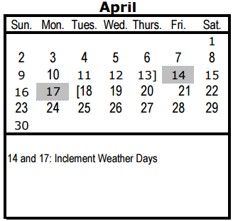 District School Academic Calendar for Learning Alt Center (lacey) for April 2017