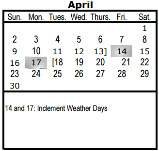 District School Academic Calendar for Walnut Hill Elementary School for April 2017