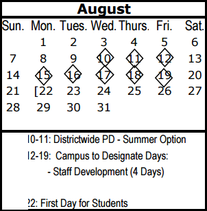 District School Academic Calendar for Albert S Johnston Elementary School for August 2016