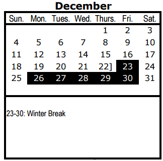 District School Academic Calendar for Boude Storey Middle for December 2016