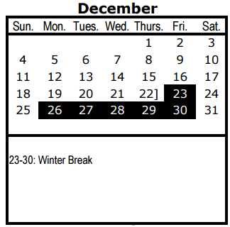 District School Academic Calendar for Booker T Washington High School for December 2016