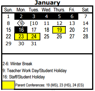 District School Academic Calendar for Ben Milam Elementary School for January 2017