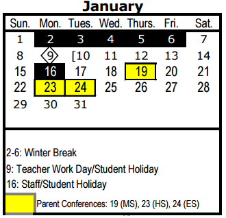 District School Academic Calendar for C A Tatum Jr Elementary School for January 2017