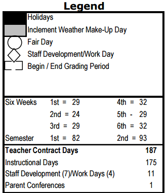 District School Academic Calendar Legend for Martin Luther King Elementary School