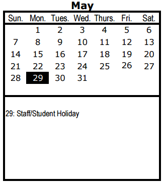 District School Academic Calendar for Seagoville Alternative Center for May 2017