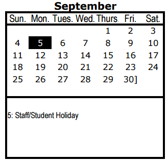 District School Academic Calendar for Irma Rangel Ywl School for September 2016