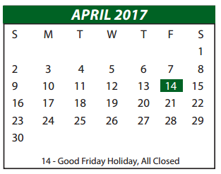 District School Academic Calendar for Desoto West J H for April 2017