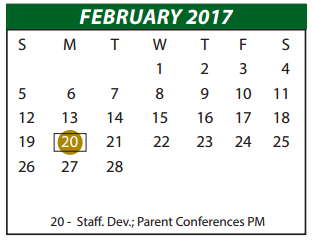 District School Academic Calendar for Desoto East Junior High for February 2017