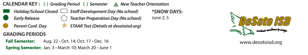 District School Academic Calendar Key for Desoto East Junior High