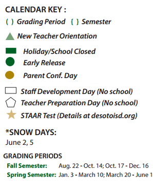 District School Academic Calendar Legend for The Meadows Int