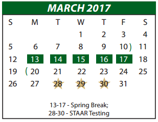 District School Academic Calendar for Northside El for March 2017