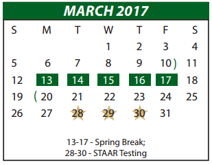 District School Academic Calendar for Woodridge El for March 2017