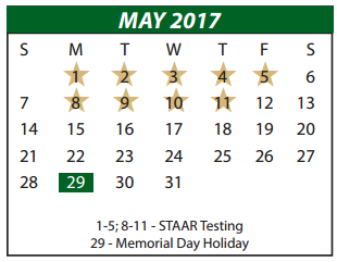 District School Academic Calendar for P A S S Learning Center for May 2017