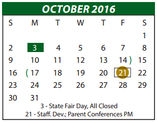 District School Academic Calendar for Northside El for October 2016